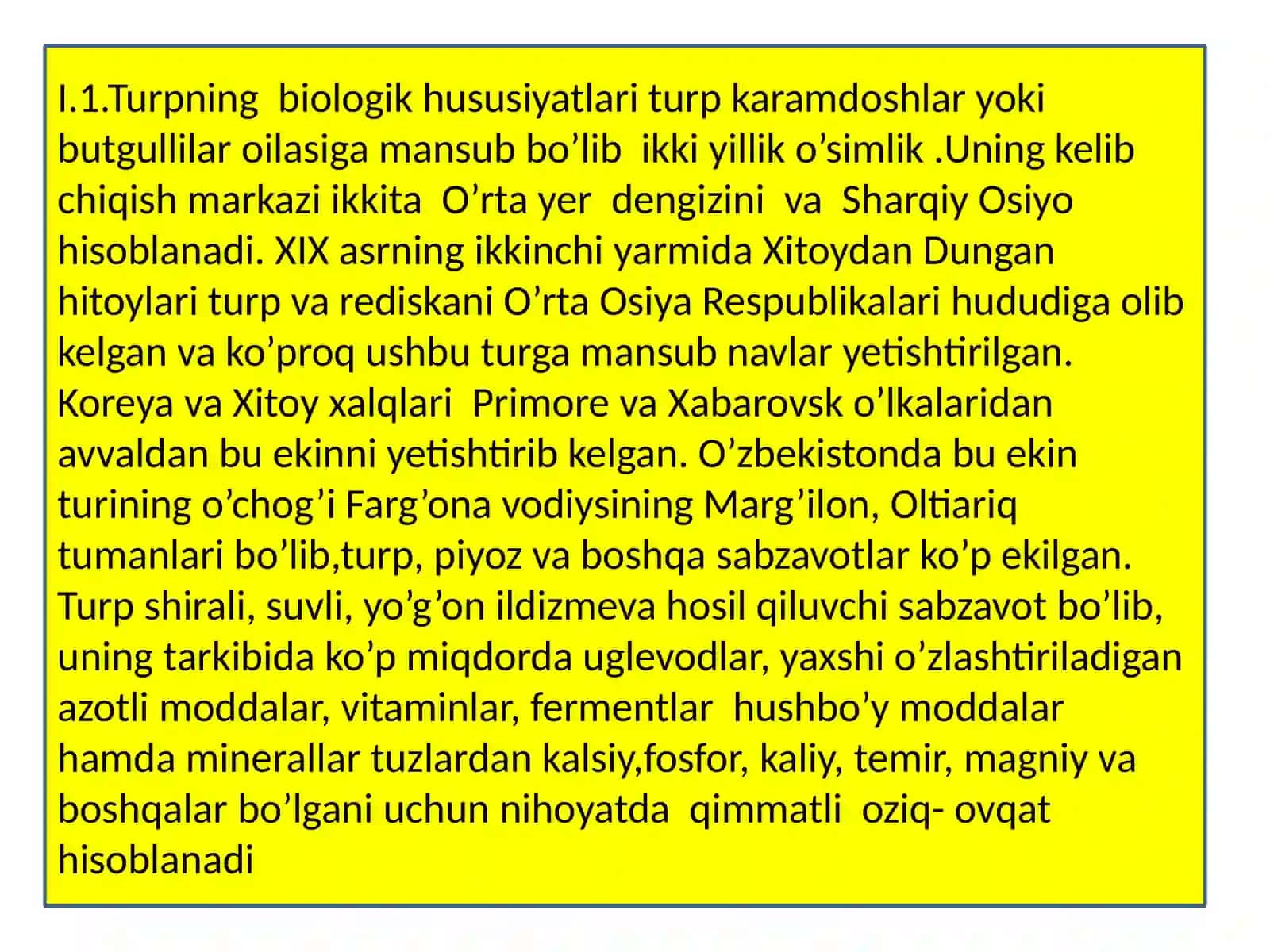 Turpni biologik hususiyatilari va urug’larini ekishga tayyorlash ularning morfologik tuzilishi yetishtirish texnologiyasini tanlash va uni iqtisodiy samaradorligini hisoblash 2