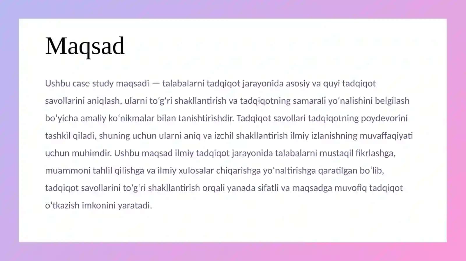 tadqiqot savollari 2