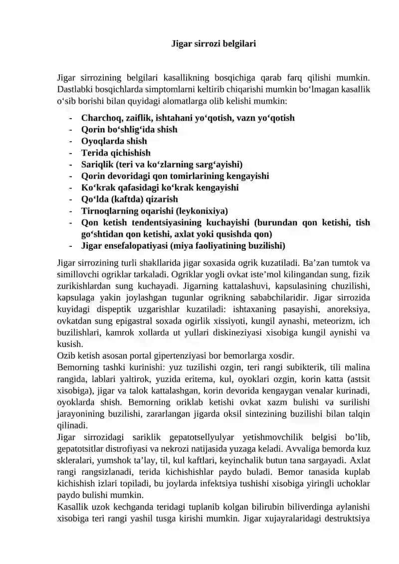 Jigar sirrozi kasalliklari bilan bemorlarni tekshirish va diagnostikasi 2