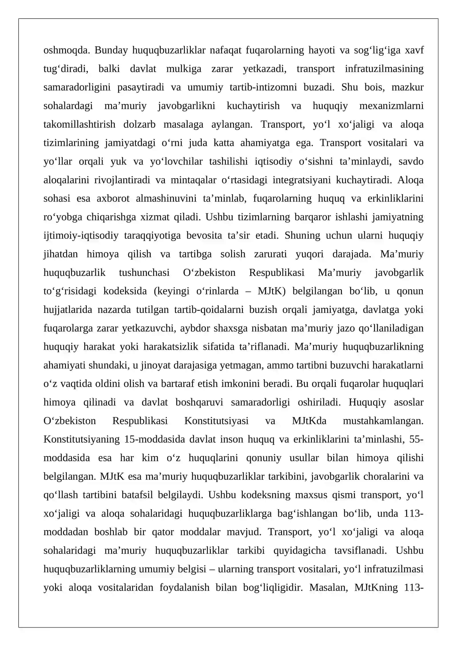 Transportdagi, yo’l xo’jaligi va aloqa sohalaridagi ma’muriy huquqbuzarliklar tarkibi 2
