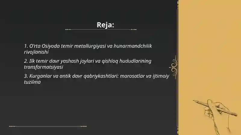 Oʻrta Osiyoning ilk temir va antik davri tarixiy madaniy jarayonlari 2