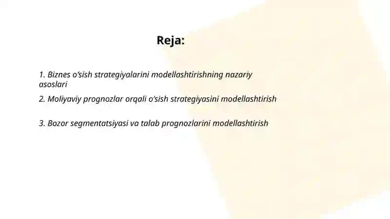 Biznes oʻsish strategiyalarini modellashtirish 2