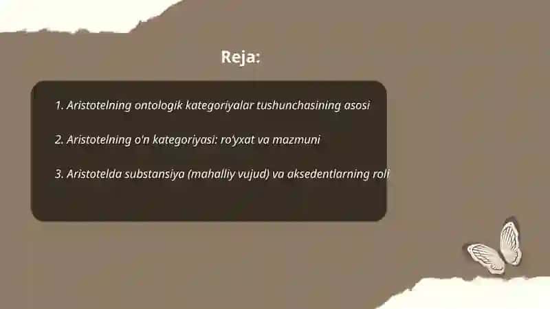 Aristotel, Farobiy va Kant ontologi kategoriyalarining tasnifi 2