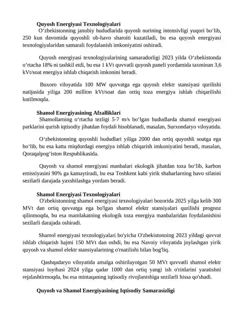 Quyosh Energiyasining Afzalliklari 2
