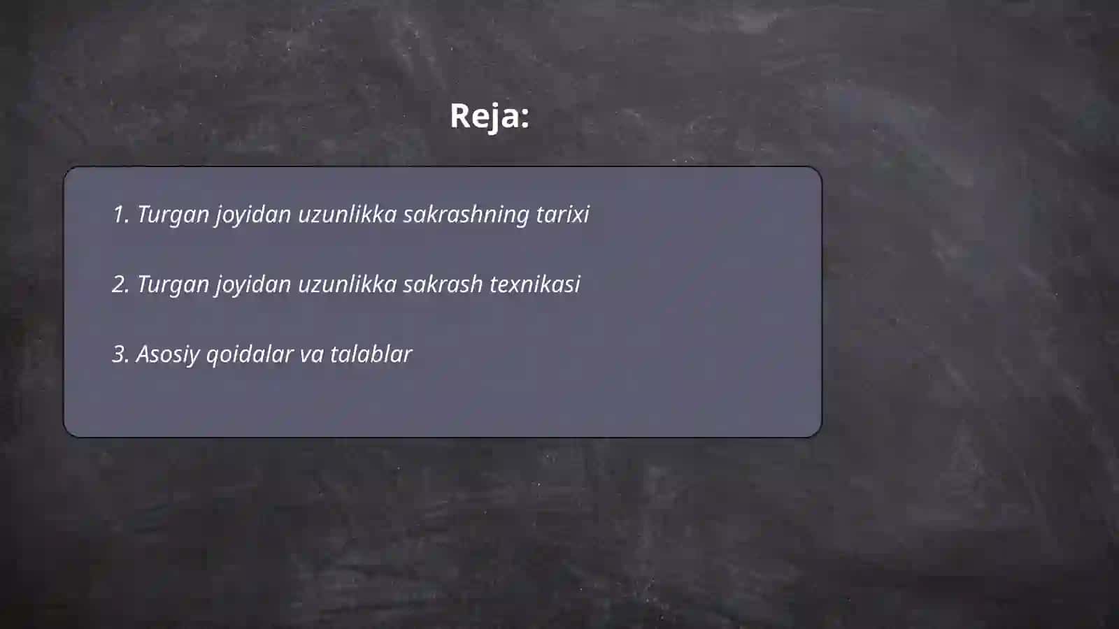 Turgan joyidan uzunlikka sakrash 2