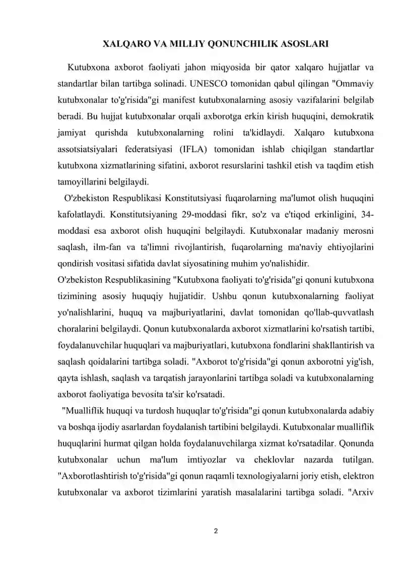 KUTUBXONA AXBOROT FAOLIYATINING MEYORIY-HUQUQIY ASOSLARI 2