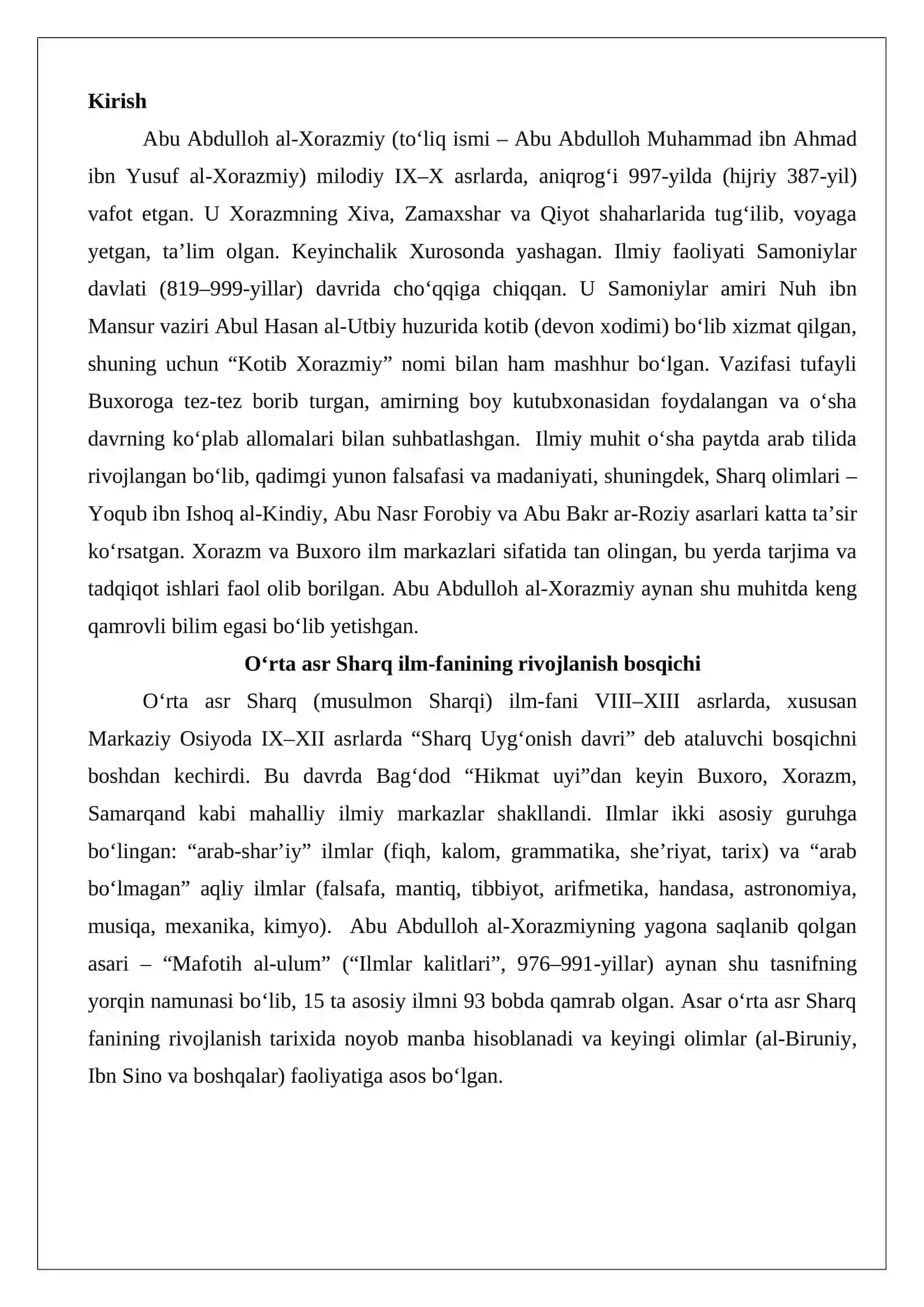 Abu Abdulloh al-Xorazmiyning hayoti va faoliyati 2