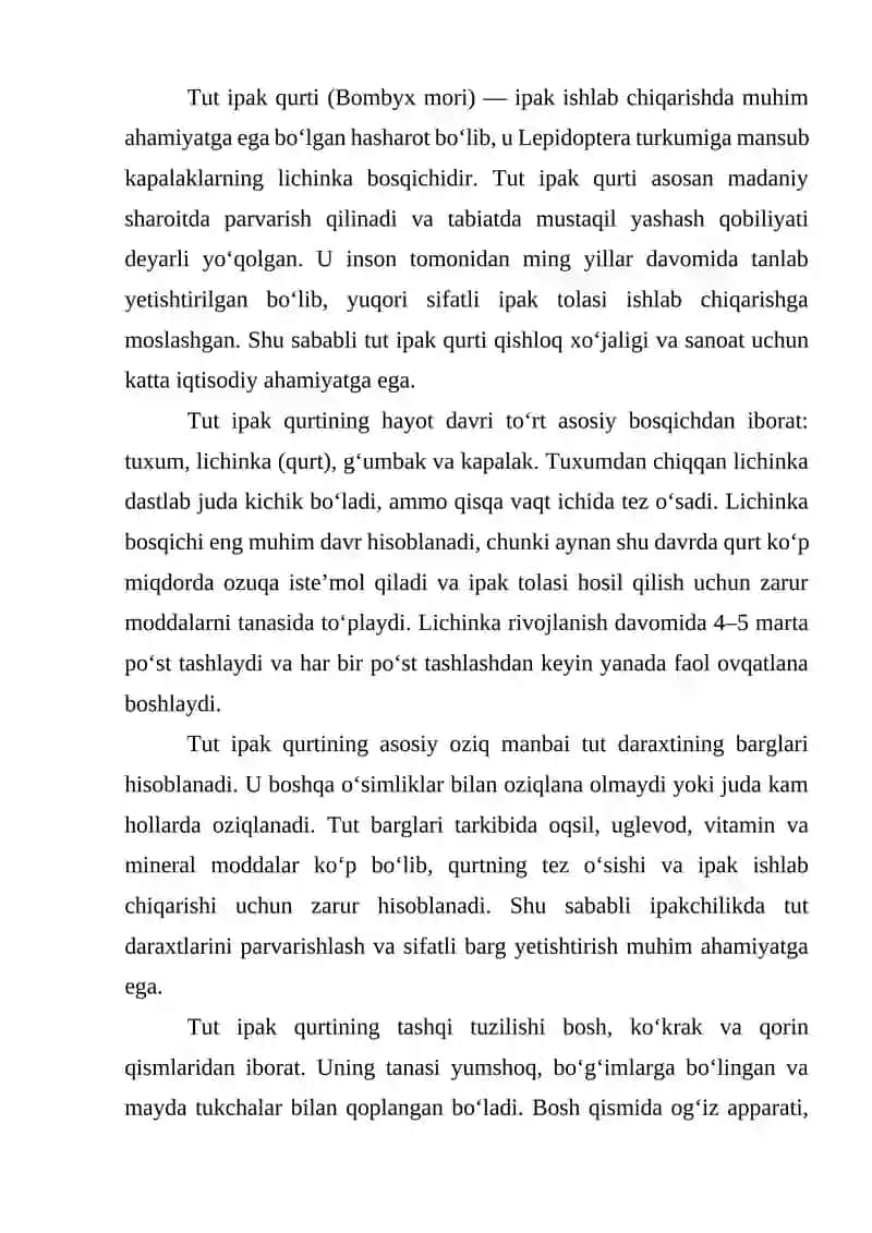 Tut ipak qurti ovqat hazm qilish sistemasi tuzilishi 2