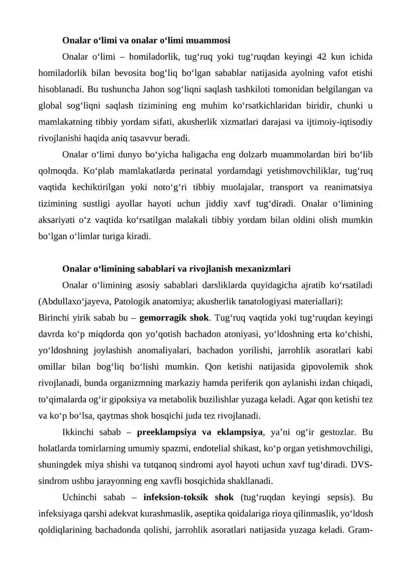Onalar o‘limi – sabablari, rivojlanish mexanizmlari, patomorfologiyasi va diagnostikasi 2