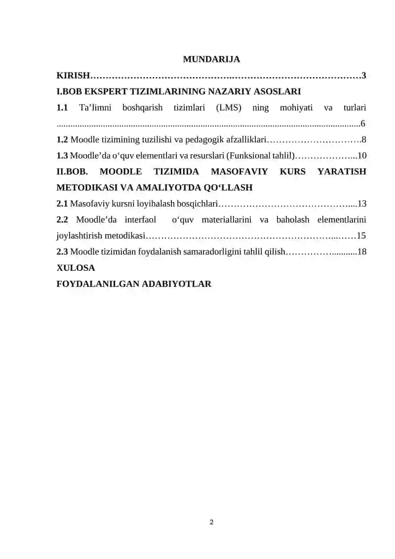 "MASOFAVIY KURSLAR YARATISHDA MOODLE TIZIMIDAN FOYDALANISH" 2