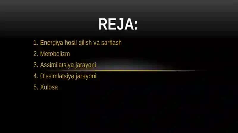Metabolizm jarayonida energiya hosil bo'lishi va sarflanishi 2