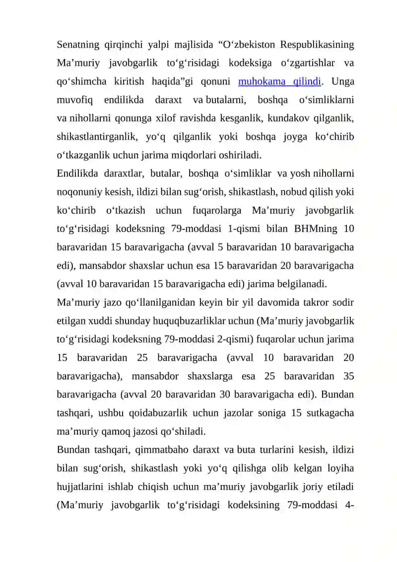 O‘RMON VA O‘SIMLIKLAR BILAN BOG‘LIQ HUQUQBUZARLIKLAR UCHUN MA’MURIY JAVOBGARLIK 2