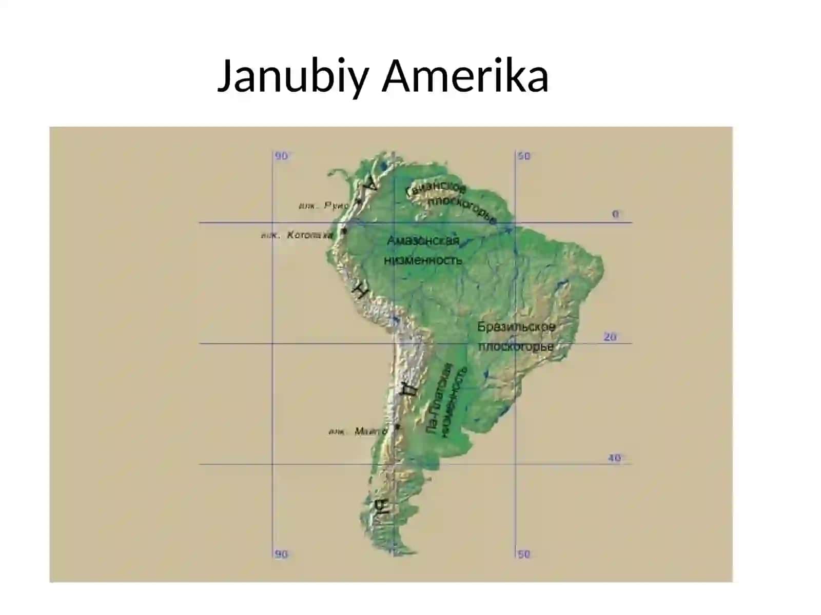 Janubiy Amerika geografik joylanishi, qiyofasi, o’lchamlari va tabiatining asosiy xususiyatlari 2
