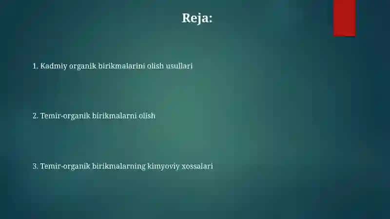 Kadmiy organik birikmalarini olish usullari 2