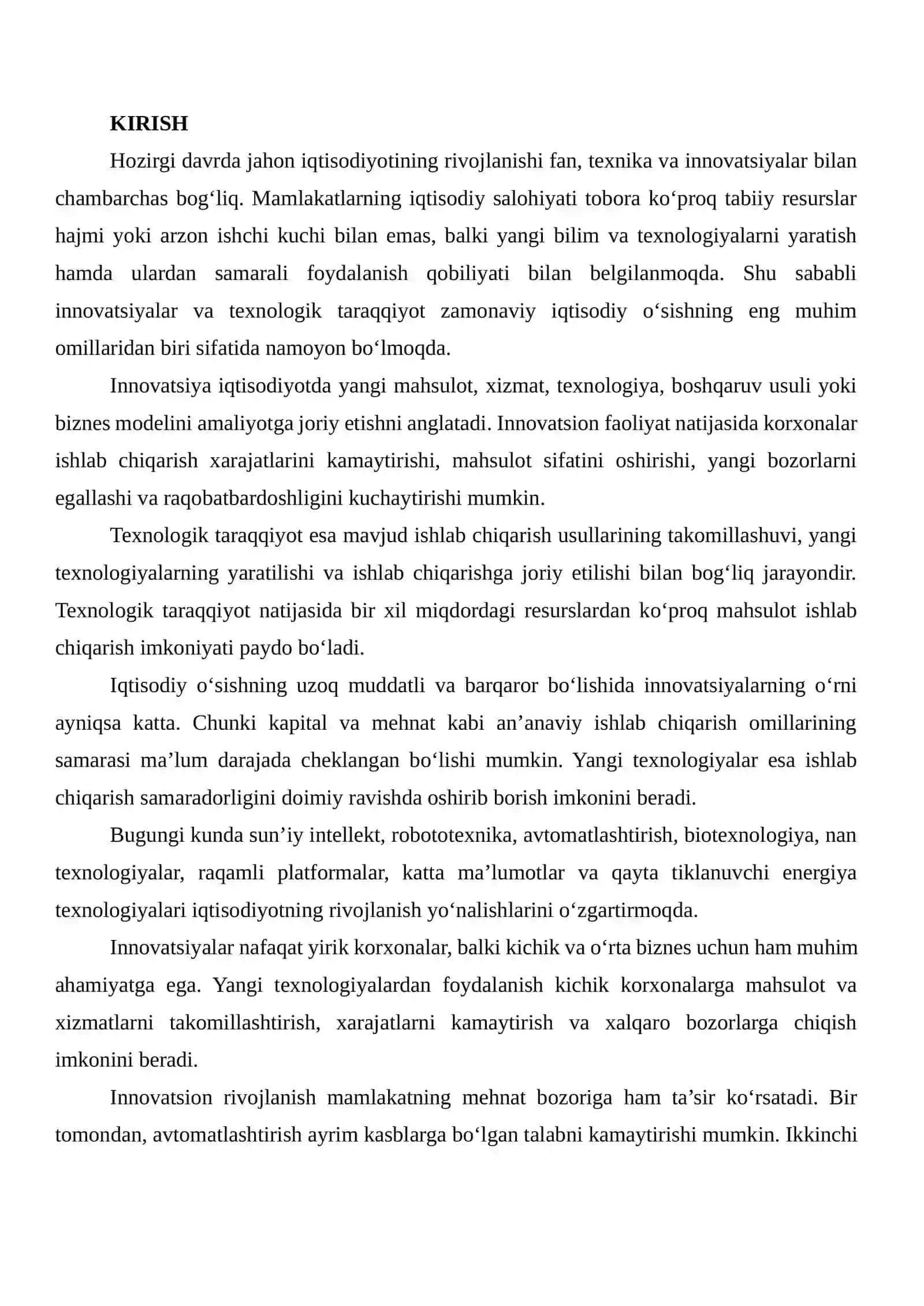 INNOVATSIYALAR VA TEXNOLOGIK TARAQQIYOTNING IQTISODIY O‘SISHDAGI ROLINI TAHLIL QILISH 2