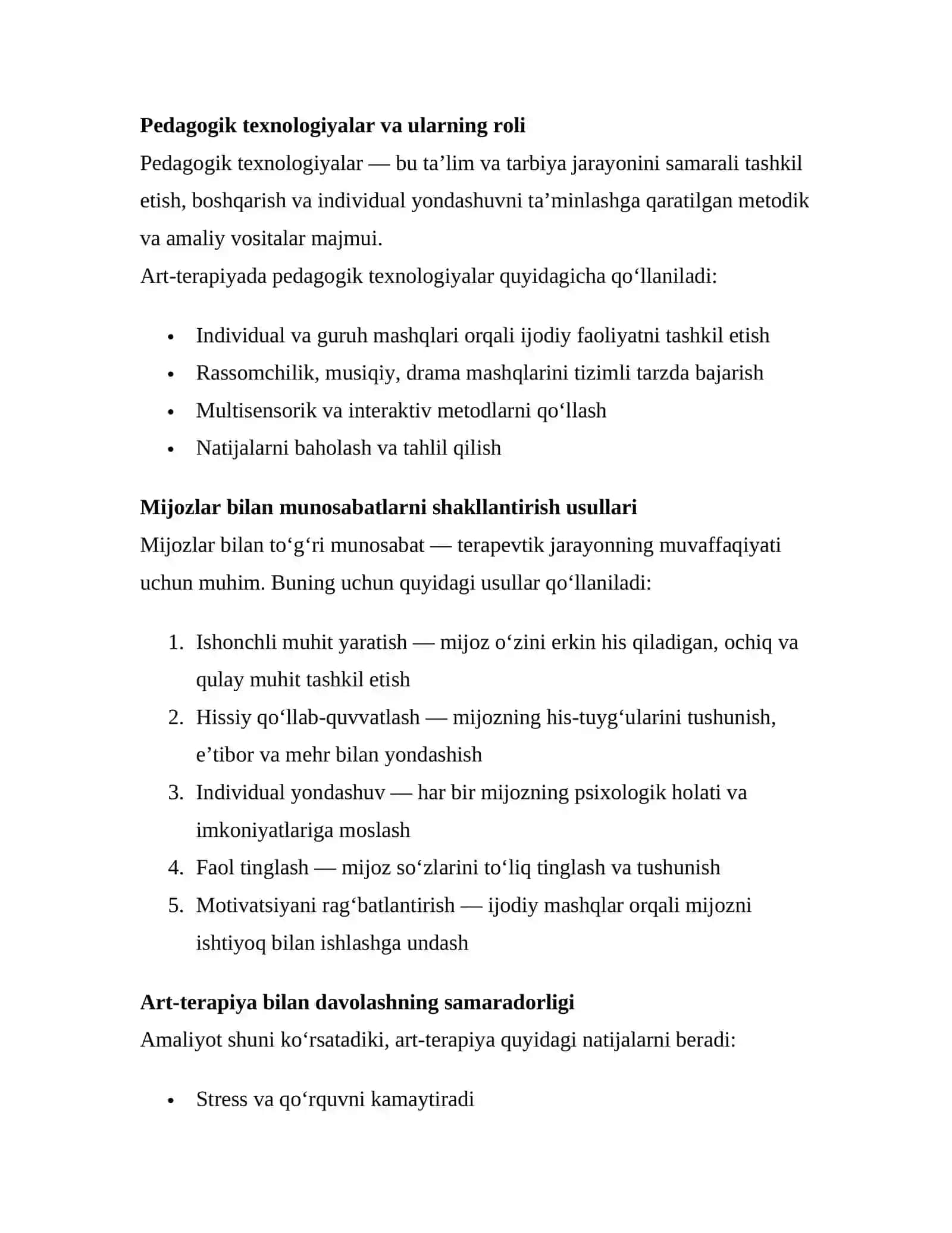 Art-terapiya va mijozlar bilan munosabatlarni shakllantirish pedagogik texnologiyalar asosida 2