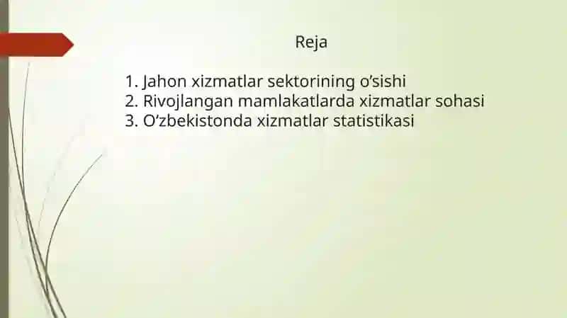 Xizmatko’rsatish sohasi tarkibini va statistikasi 2