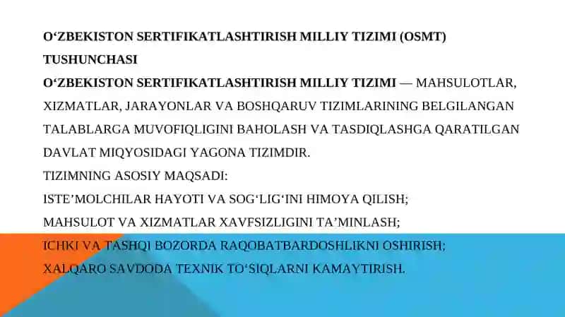 O’zbekiston Sertifikatlashtirish milliy tizimining tashkiliy va me’yoriy asoslari 2