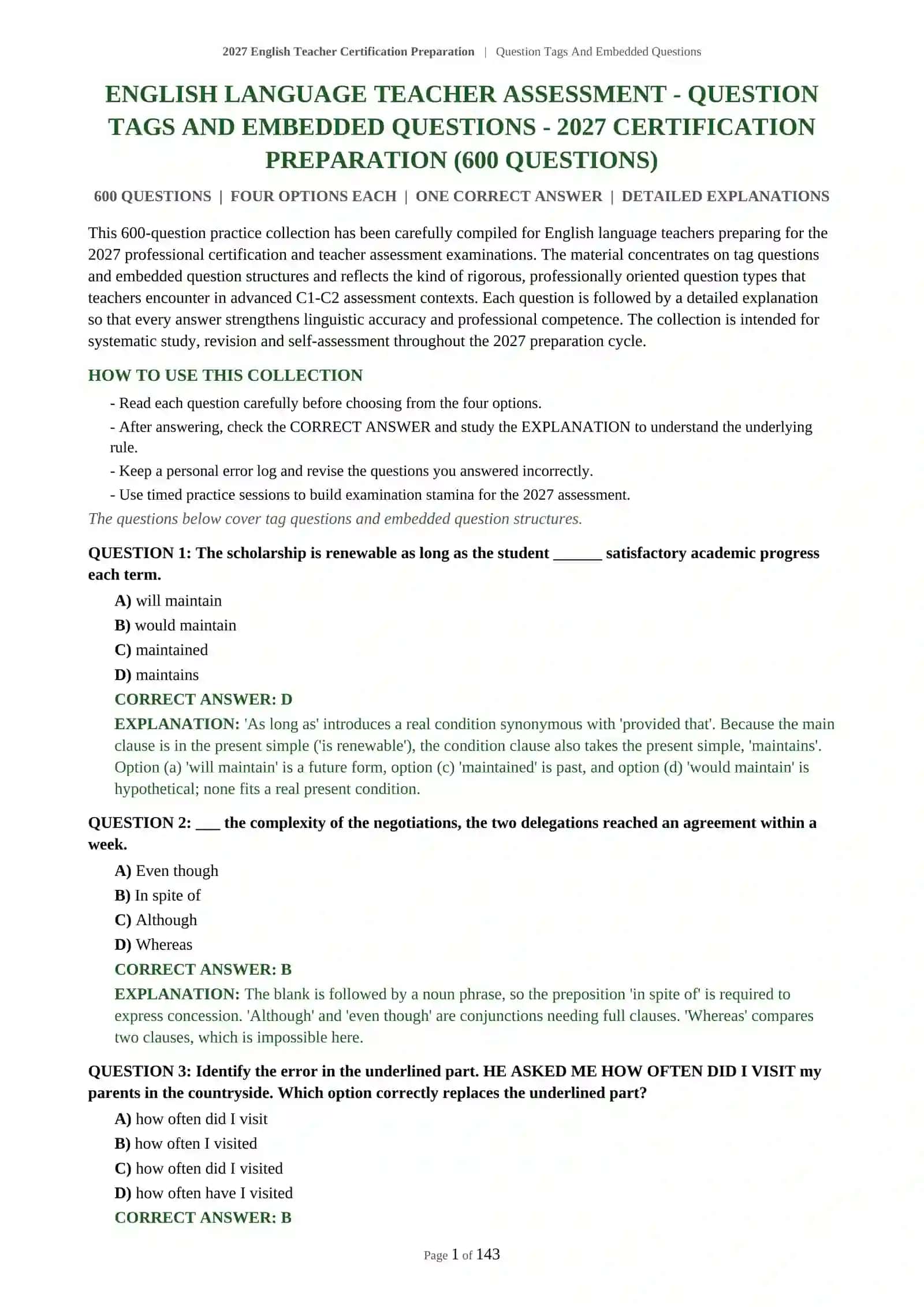 ENGLISH TEACHER CERTIFICATION PREPARATION | QUESTION TAGS AND EMBEDDED QUESTIONS 2