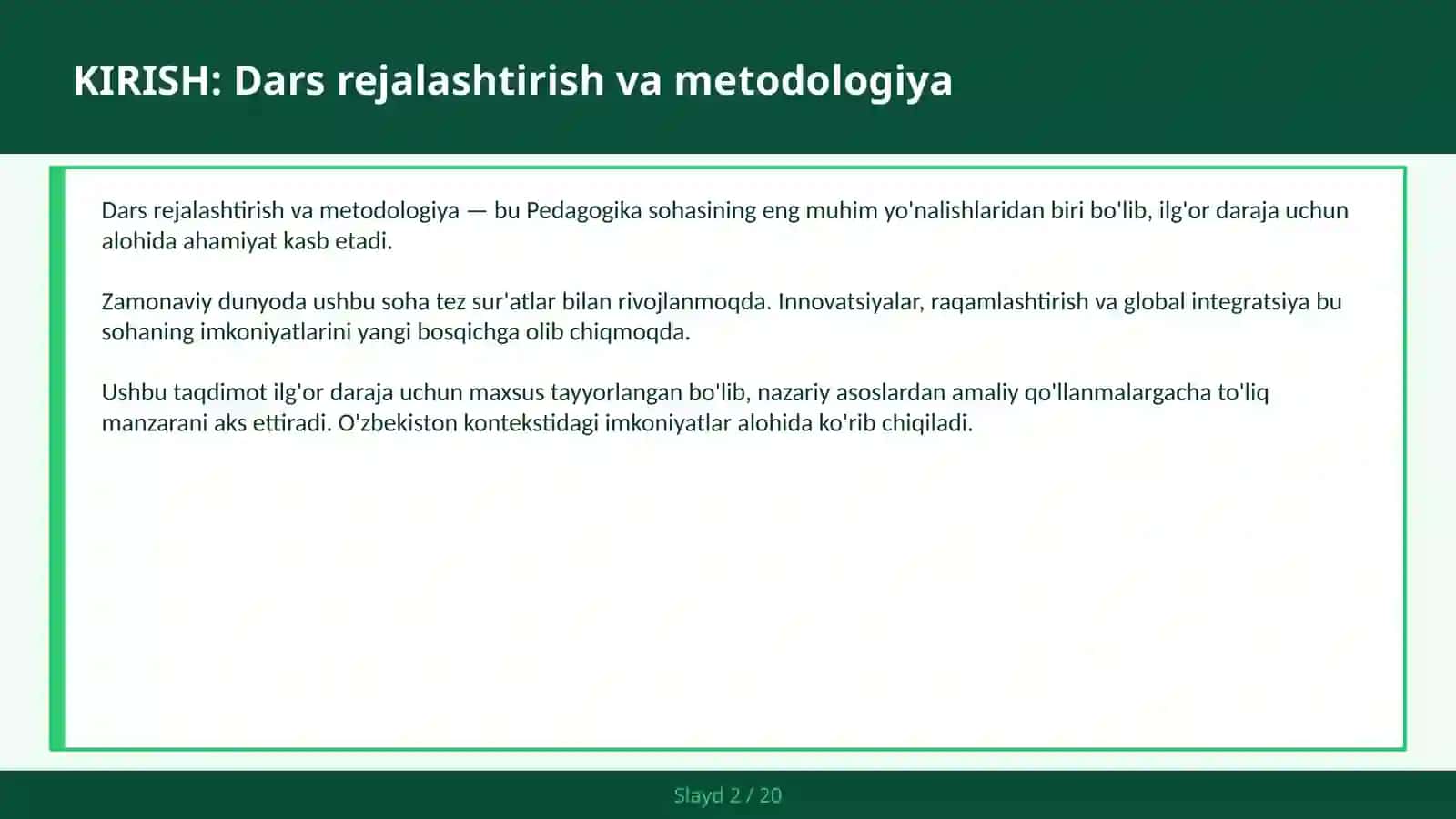 DARS REJALASHTIRISH VA METODOLOGIYA 2