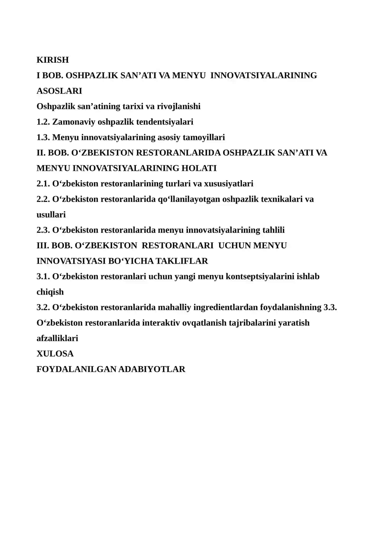 Restoranlarda oshpazlik san’ati va menyu innovatsiyalari 2
