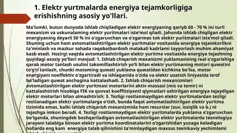 Avtomatlashtirilgan elektr yuritma energiya tejamkorrejimlarining nazariy asoslari va xisoblash 2