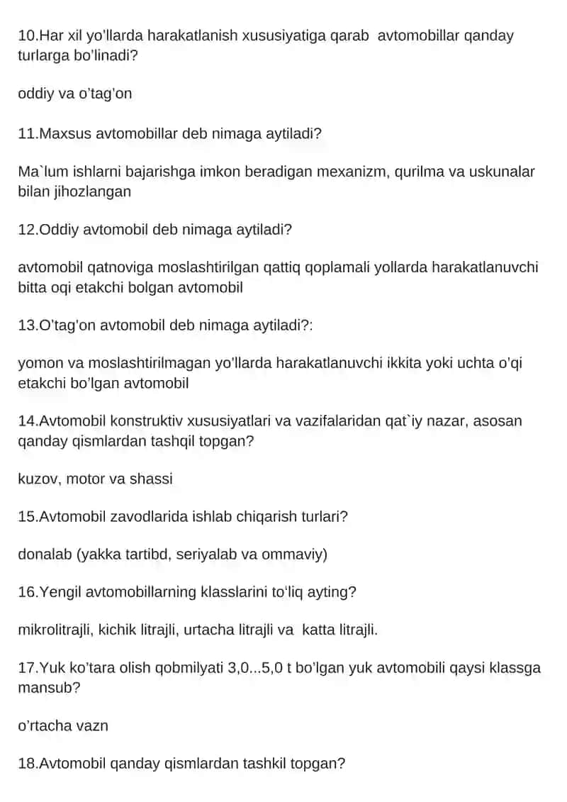 Avtomobilning Turlari 2