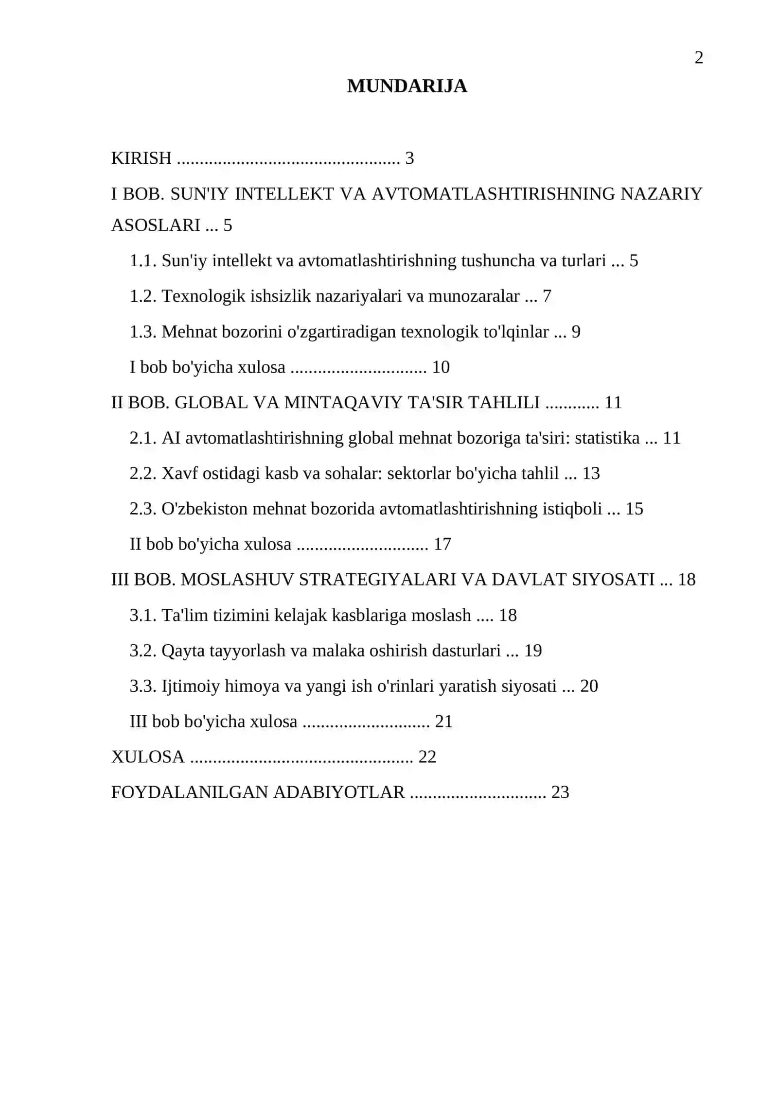 "AI va avtomatlashtirishning mehnat bozoriga ta'siri" 2