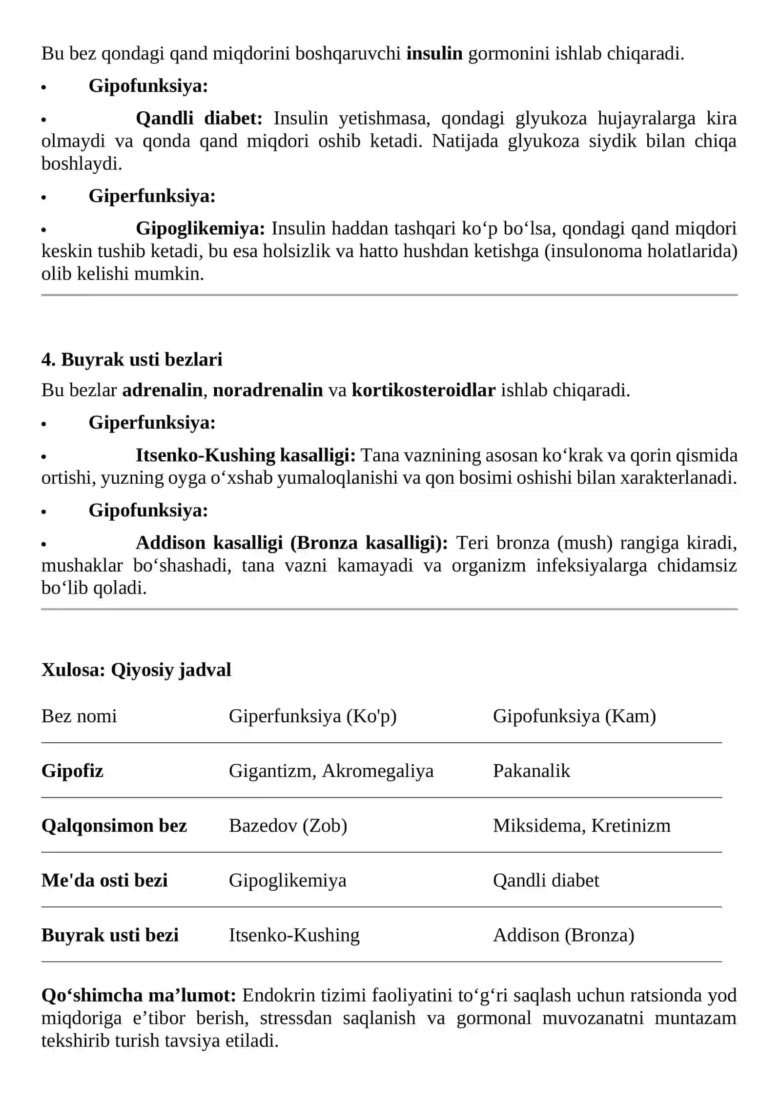 Endokrin bezlarining gipo va giperfunksiyasida uchraydigan kasalliklar 2