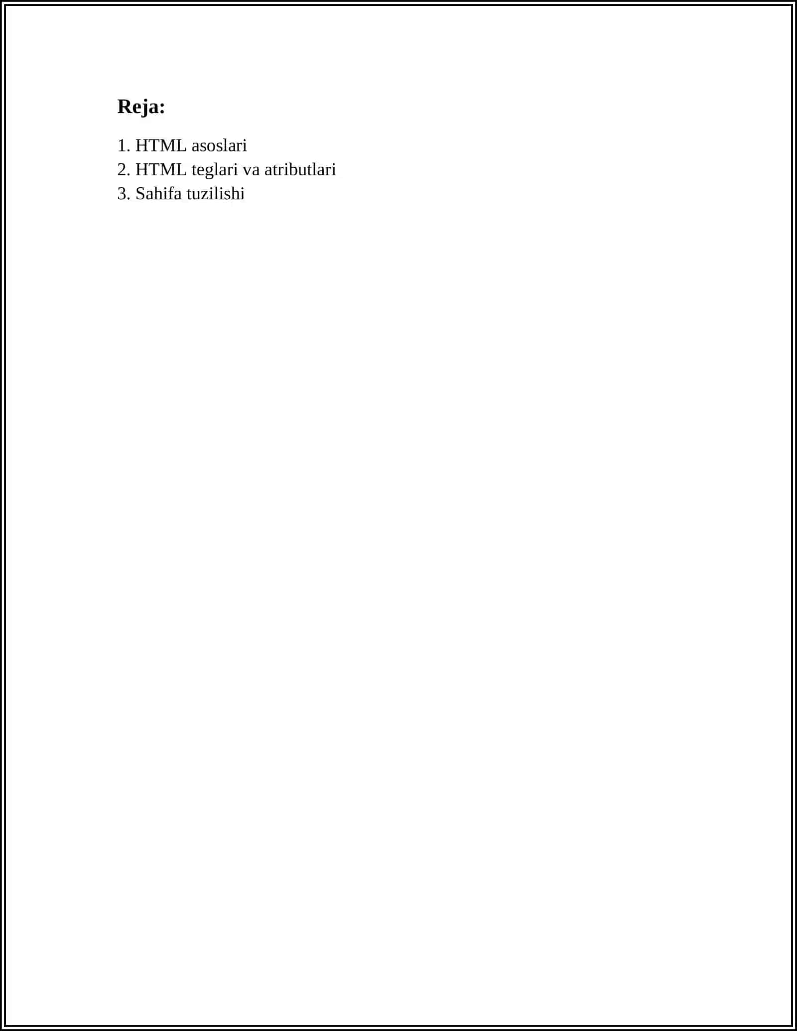 WEB SAHIFA YARATISH HTML FAYLLAR YARATISH TARMOQ ORQALI AXBOROTLAR ALMASHISH 2
