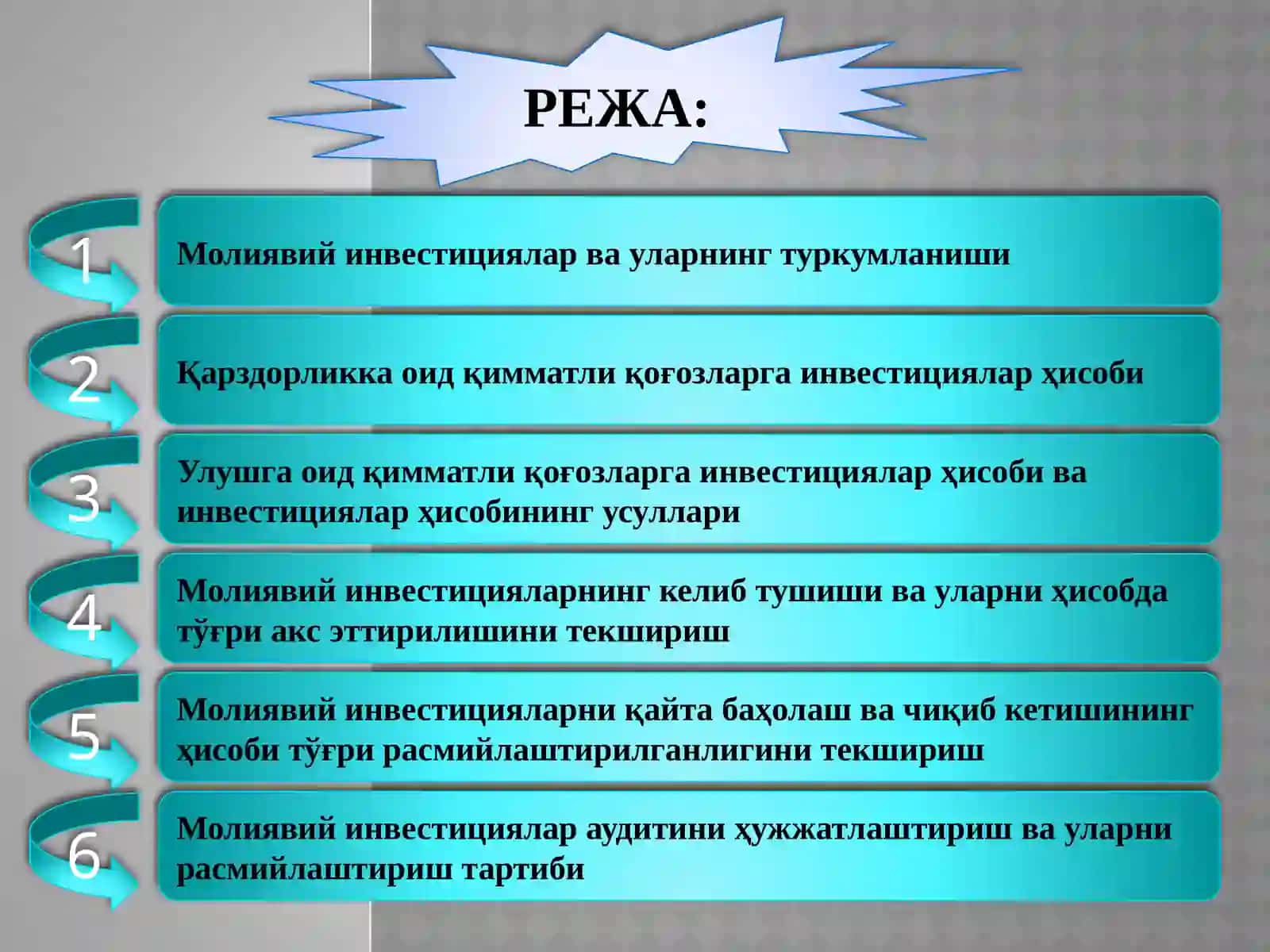УЗОҚ МУДДАТЛИ МОЛИЯВИЙ ИНВЕСТИЦИЯЛАР БИЛАН БОҒЛИҚ МУОМАЛАЛАРИ АУДИТИ 2