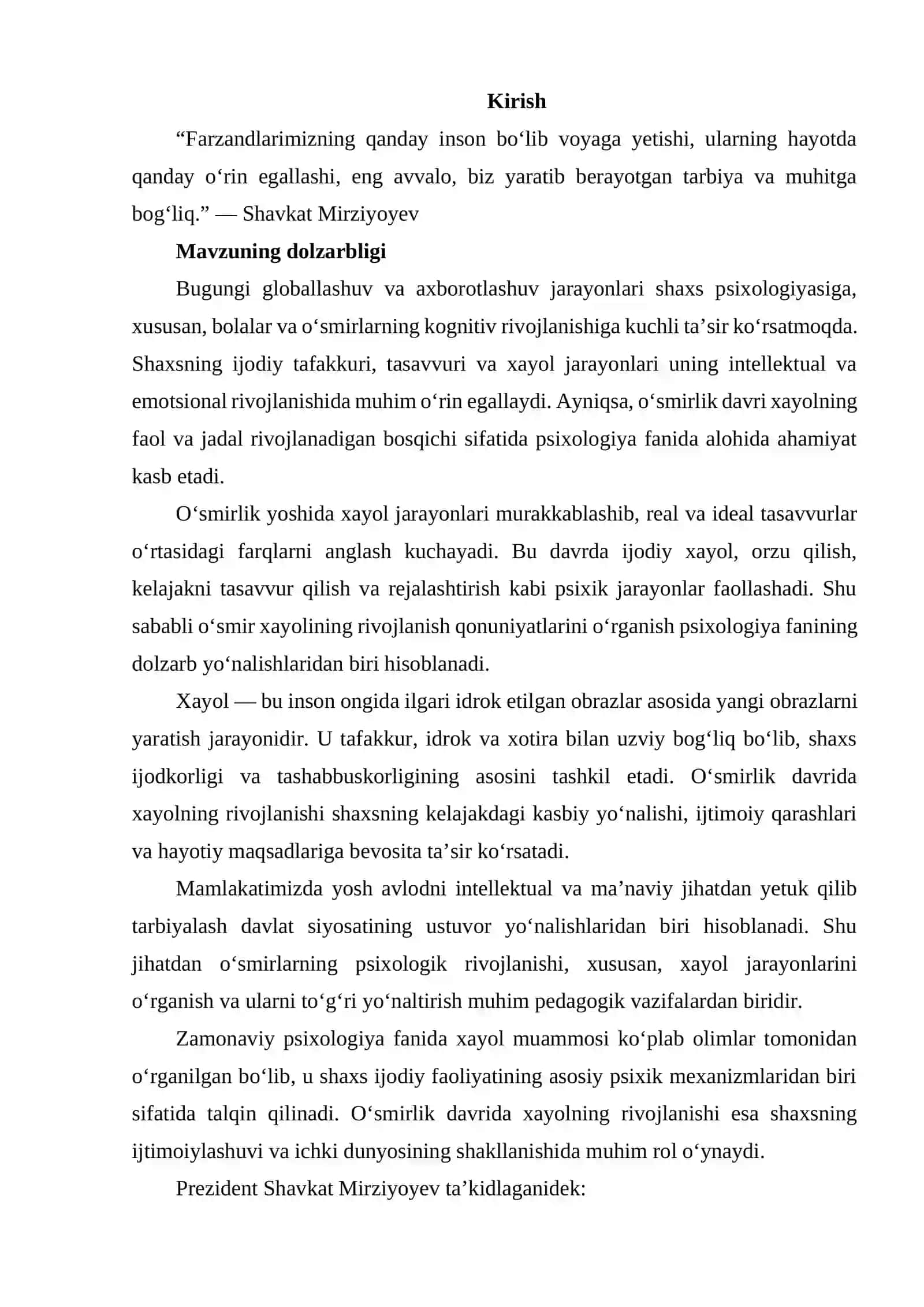 O‘smirlik yoshida xayolni rivojlanishining psixologik asoslari 2