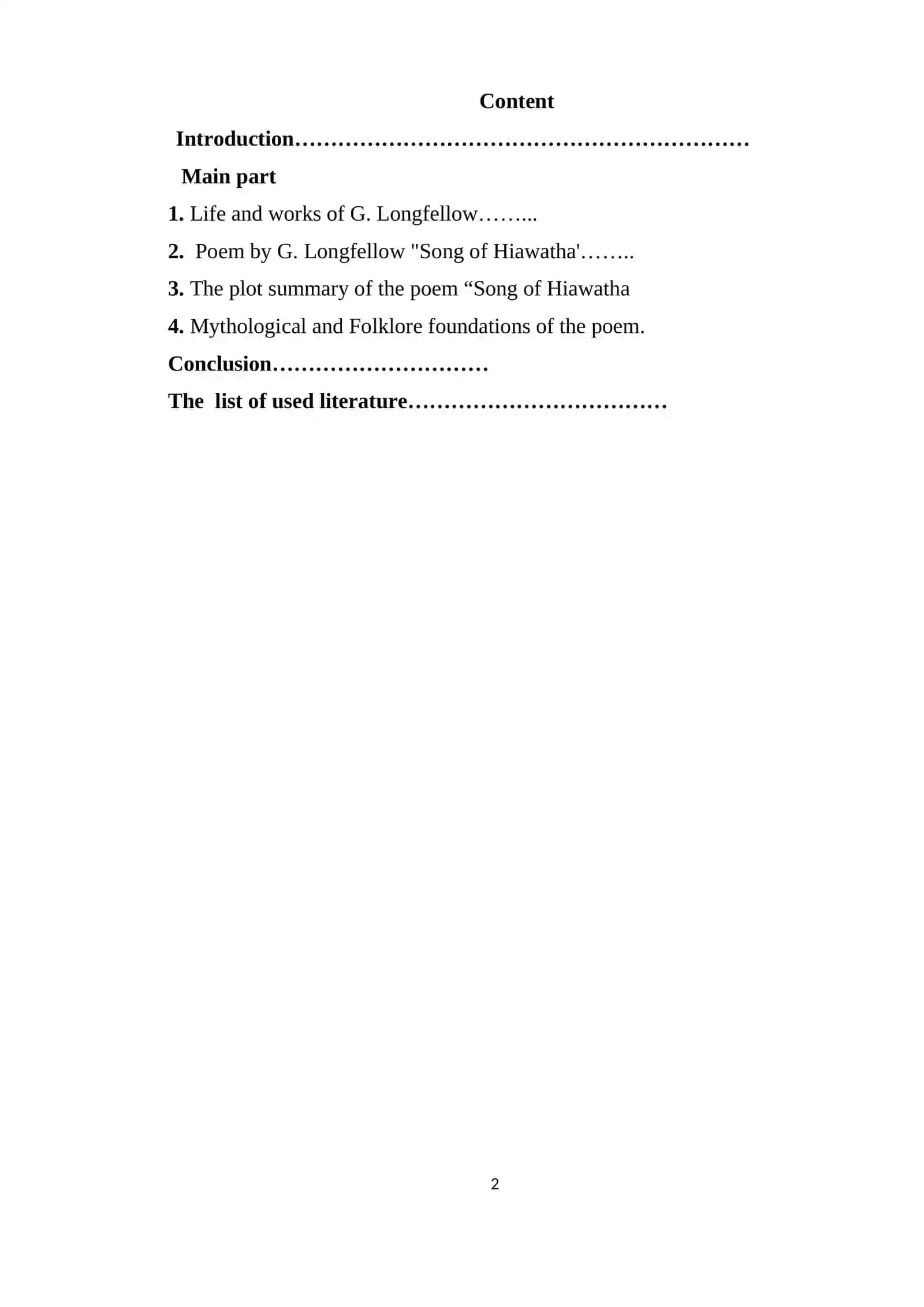 Poem by G. Longfellow "Song of Hiawatha' Course Work 2