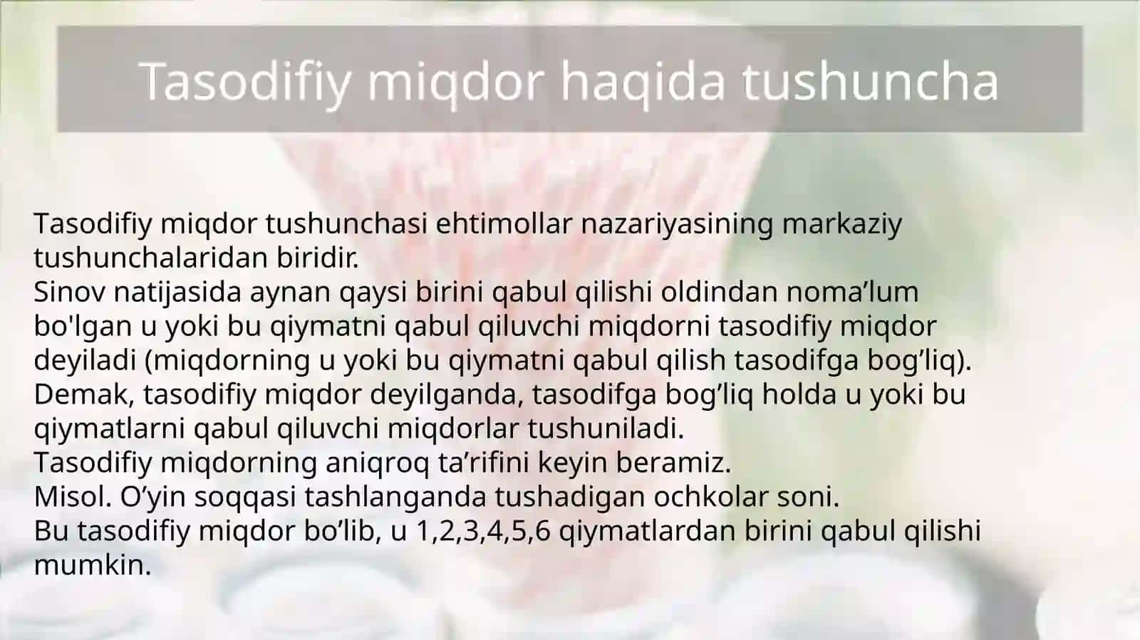 Tasodifiy miqdorning sonli xarakteristikalari 2