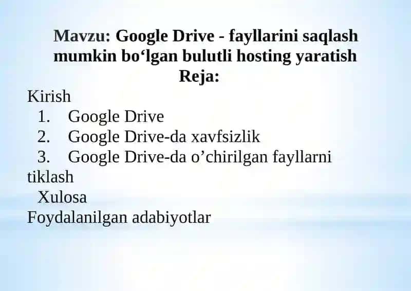 Google Drive -fayllarinisaqlashmumkinbo‘lganbulutlihostingyaratish 2