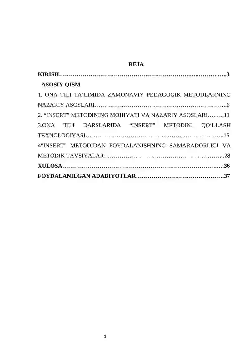 Ona tili darslarida “INSERT” metodidan foydalanish 2