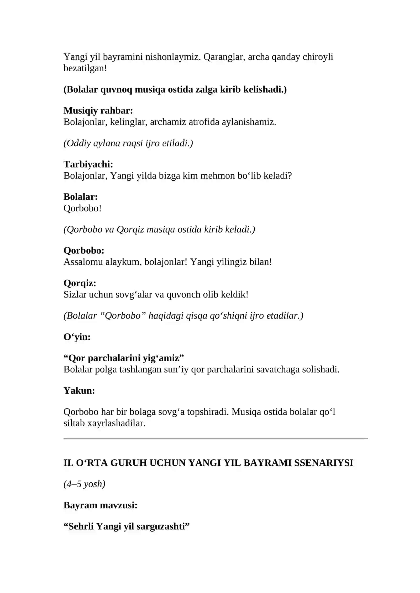 Yangi Yil Bayrami Ssenariylari (MTT uchun) 2