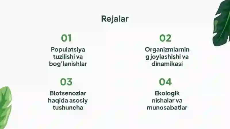 Populatsiya, Biotsenozlar va Ekologik Nishalar 2