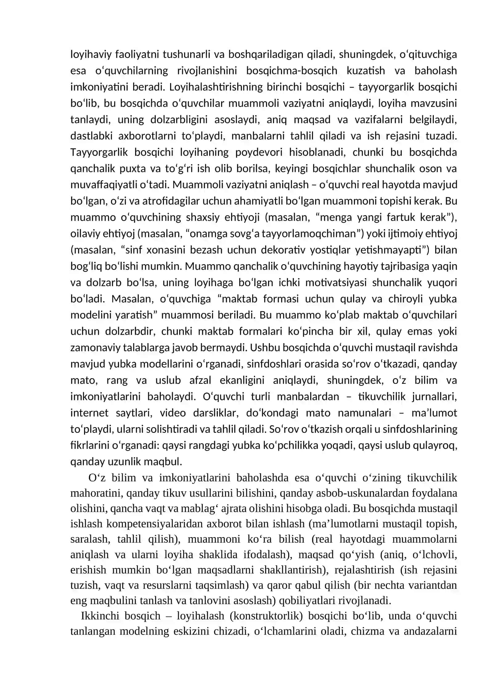 Tikuvchilik mashgʻulotlarini loyihalashtirish asosida mustaqil ishlash kompetensiyalarini shakllantirish metodikasi 2