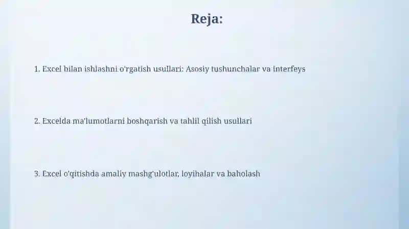 Excel dasturi bilan ishlash mavzusini oʻqitish metodikasi 2
