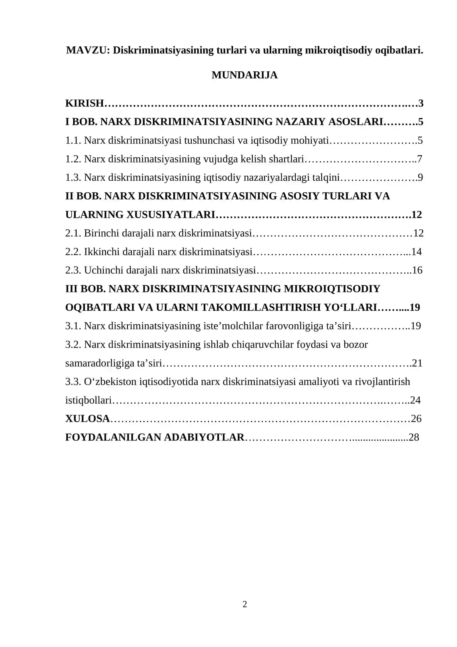 Diskriminatsiyasining turlari va ularning mikroiqtisodiy oqibatlari 2