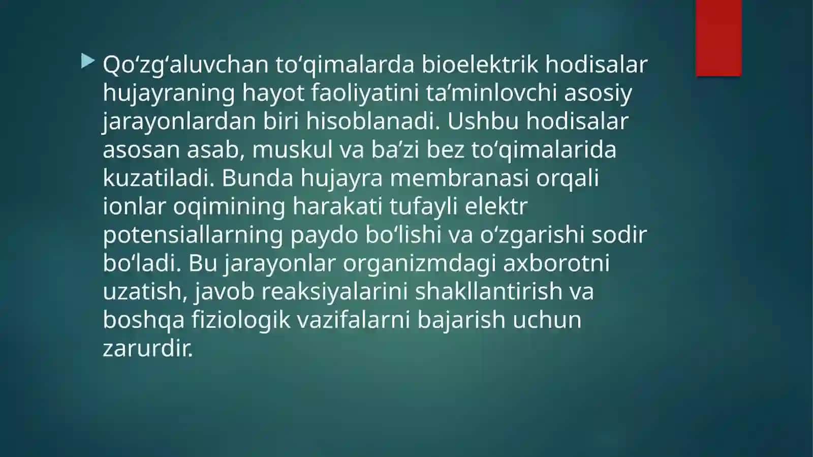 Qo’zg’aluvchan to’qima(bezlarda)lardabioelektrikhodisalar 2