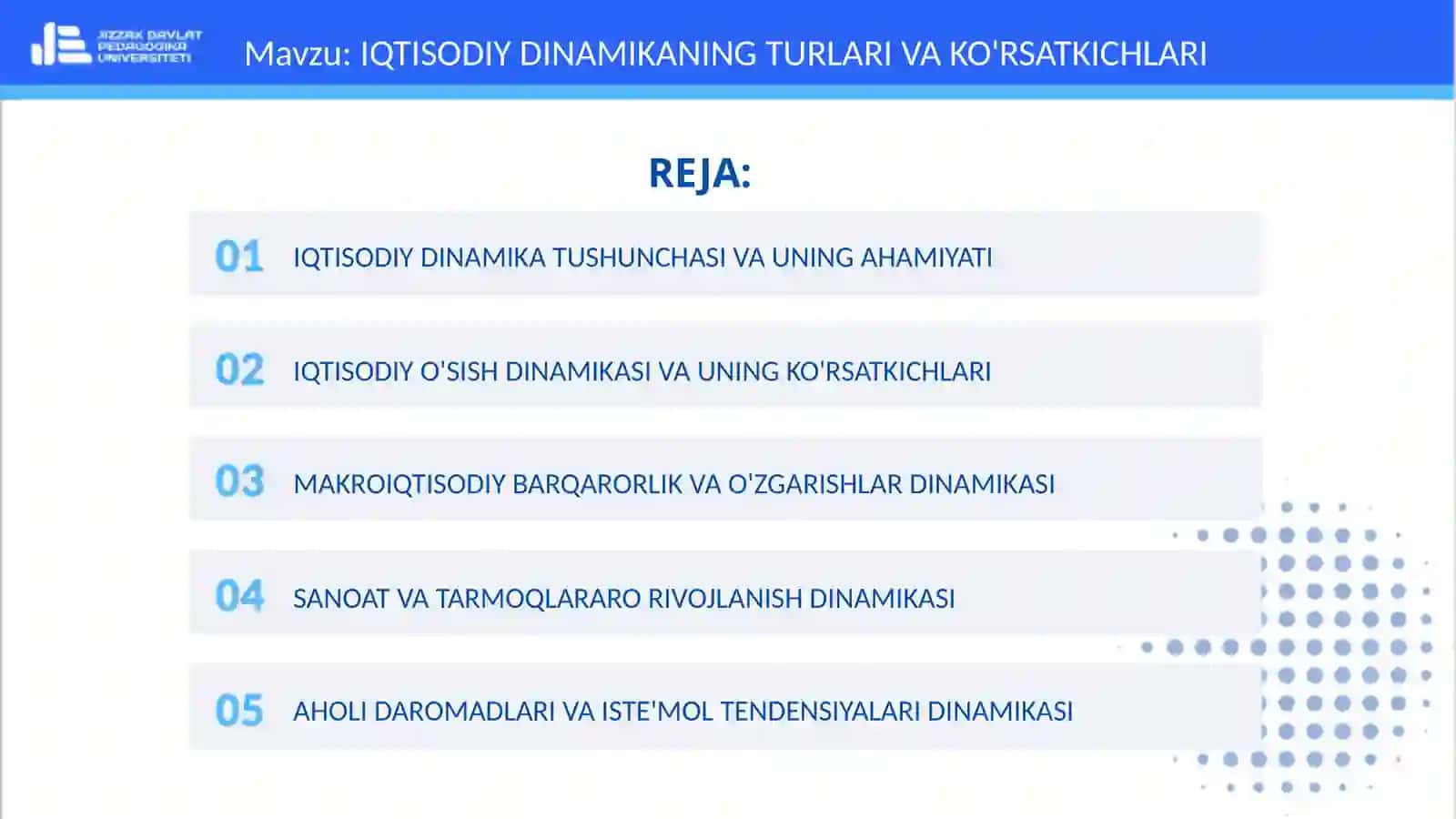 IQTISODIY DINAMIKANING TURLARI VA KO'RSATKICHLARI 2