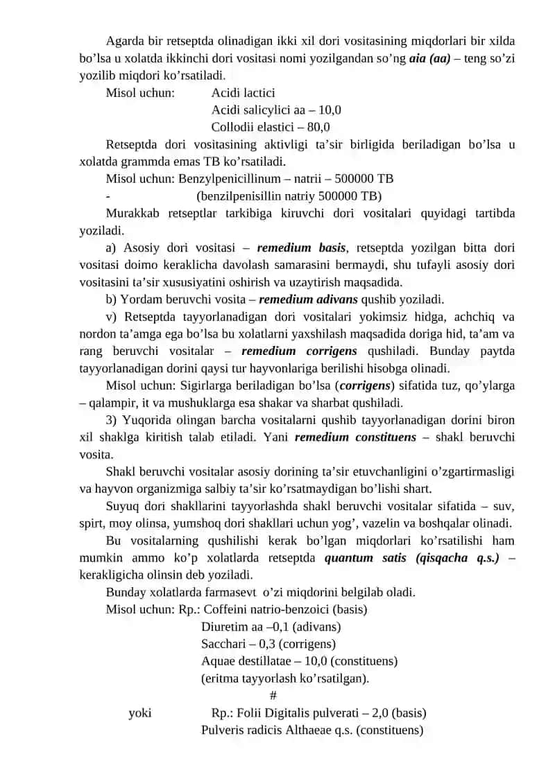 Retsept asosan olti qismdan iborat bo’ladi 2