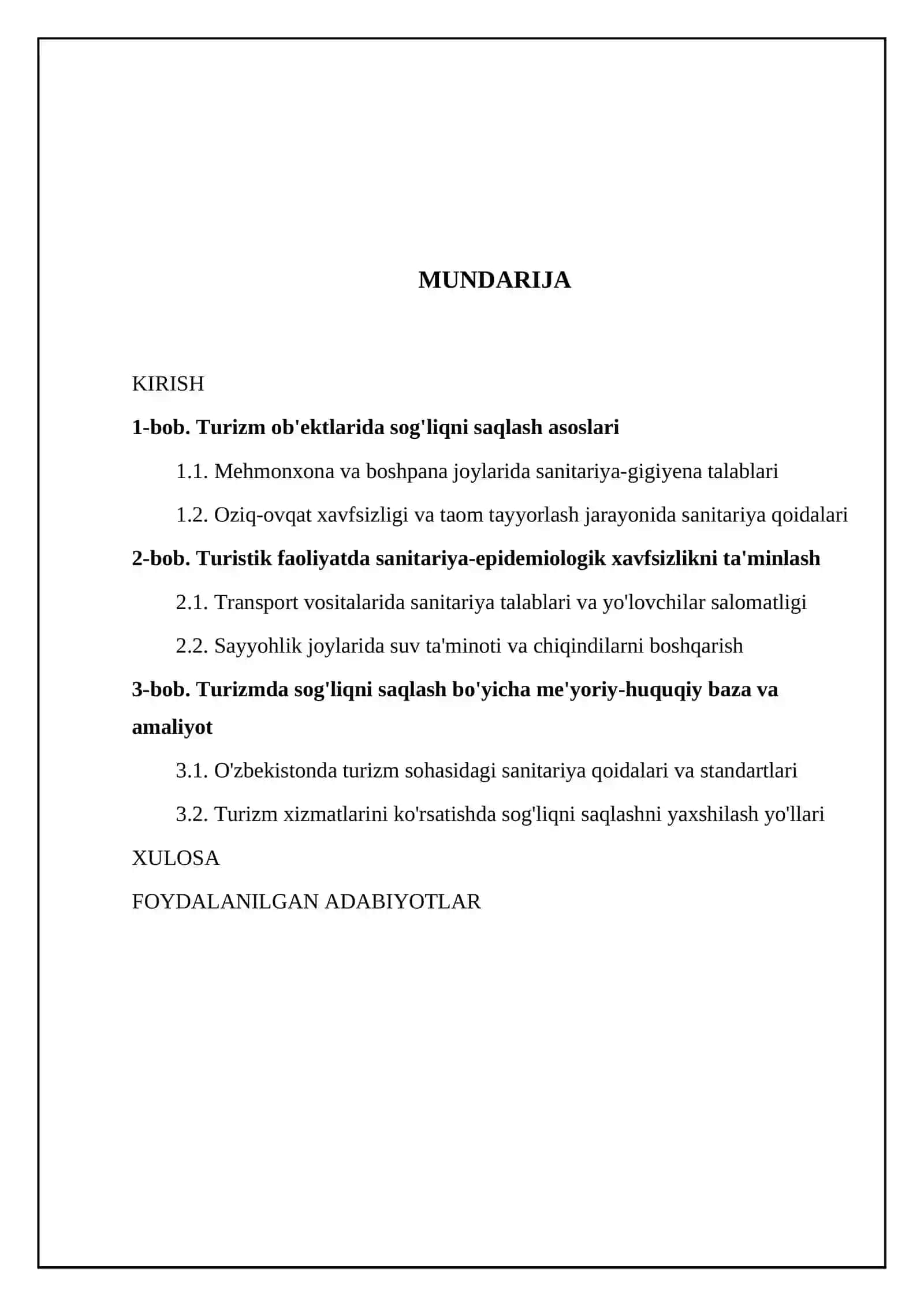 Turizmda sog'liqni saqlash va sanitariya talablari 2