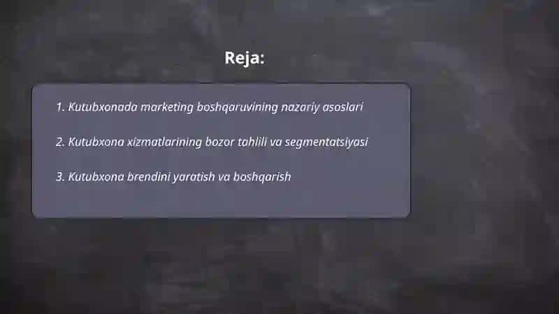 Kutubxona axborot faoliyatida marketing boshqaruvining asosiy jihatlari 2