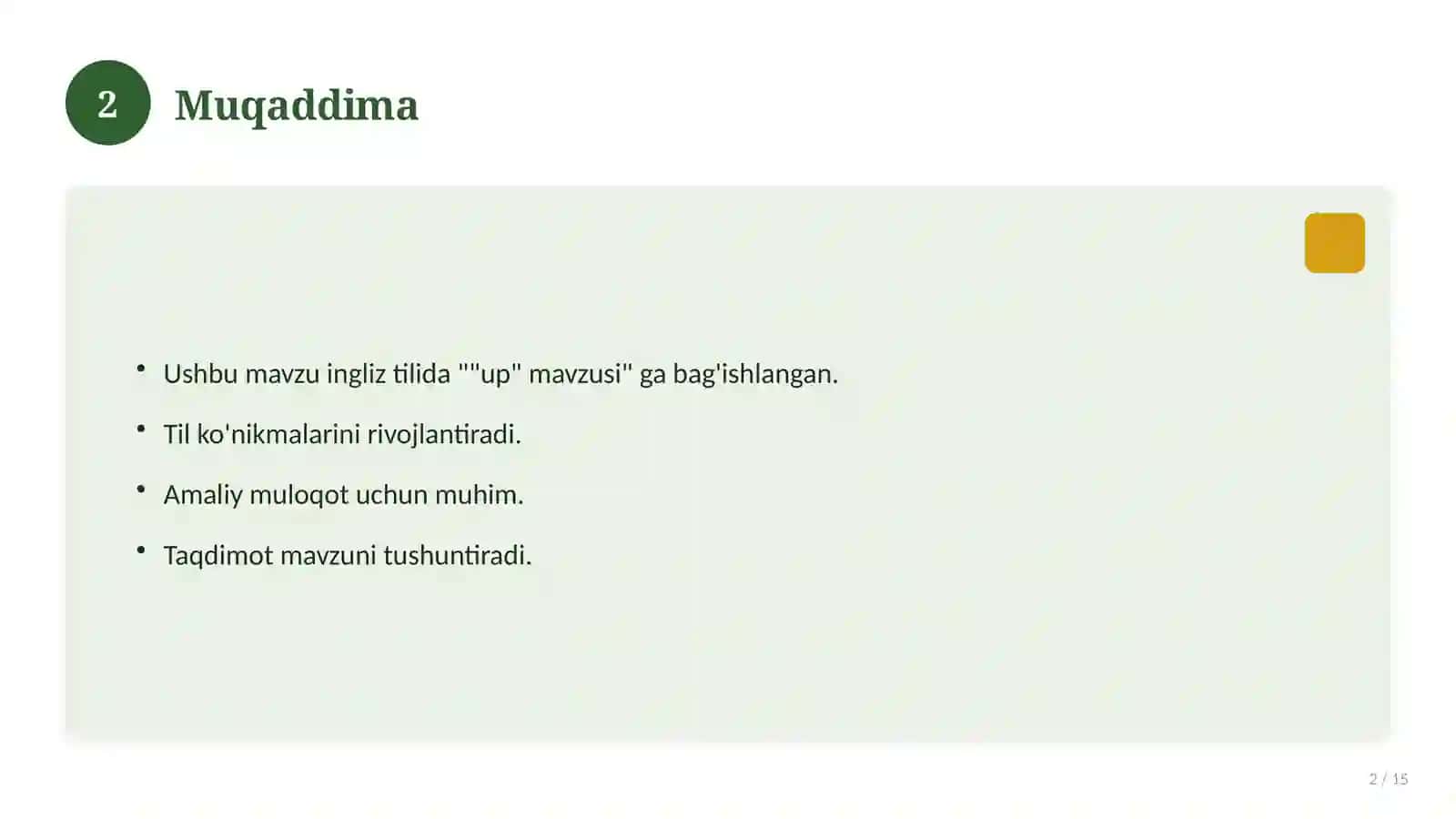Hozirgi zamon ingliz tilida "up" mavzusidagi bitiruv malakaviy ishi 2