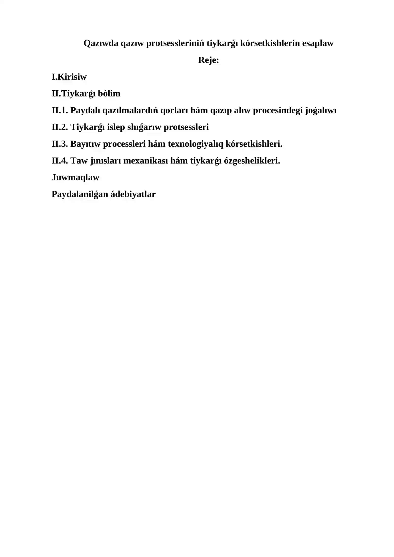 Qazıwda qazıw protsessleriniń tiykarǵı kórsetkishlerin esaplaw 2
