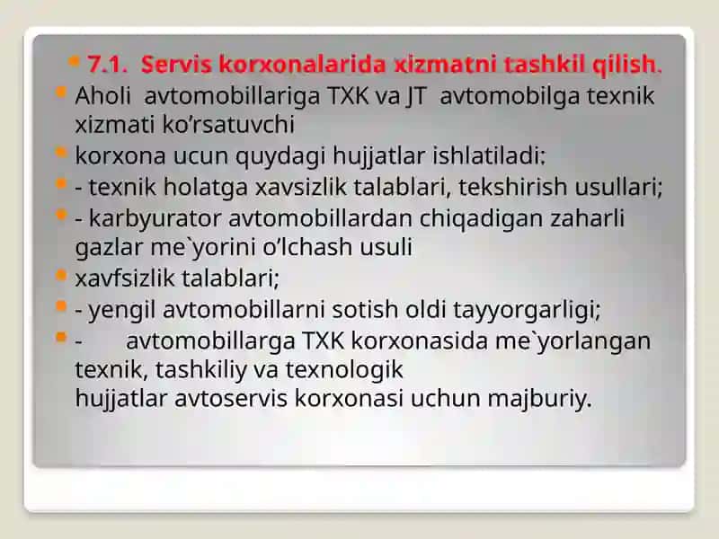 Servis korxonalarida xizmatni tashkil qilish 2