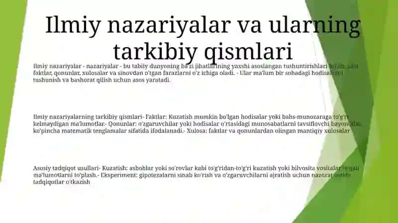 Ilmiy Nazariyalar va Uning Tarkibiy Qismlari 2